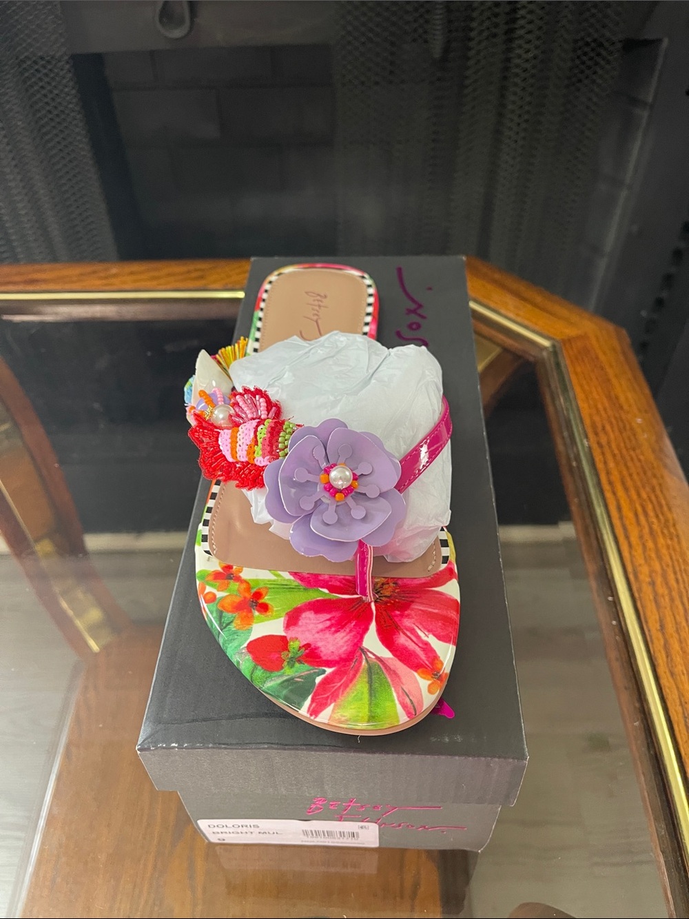 Betsey Johnson White Floral Beaded Slide Sandal - Picture 6 of 8